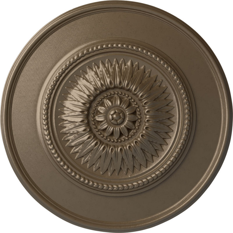 Médaillon de plafond floral Endurathane, DE 23 1/2 po x P 2 3/4 po, finition argent chaud peint à la main, Argent chaleureux