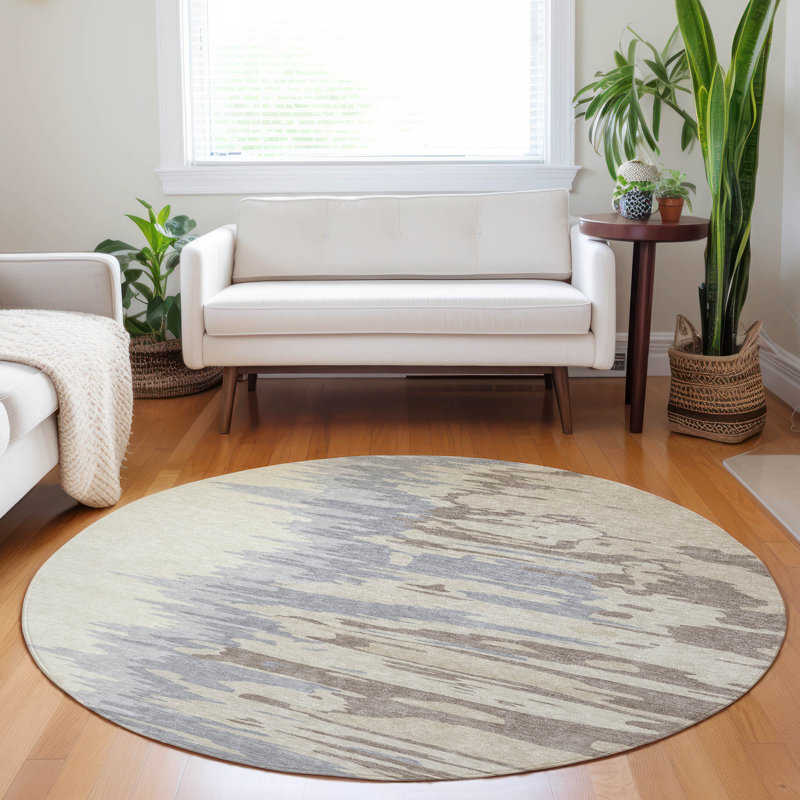 Meleya Beige Washable Indoor-Outdoor Rug - , 8' x 8'