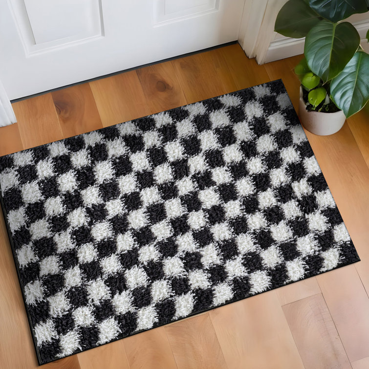 Tapis à poils longs à motif de blocs - gris foncé anthracite - velours moyen, durable et facile à entretenir