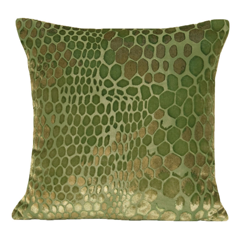 Snakeskin Square Velvet Pillow Cover & Insert, 22"H x 22"W, Grass