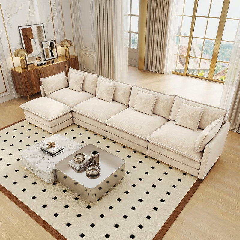 Canapé modulaire modulaire pour salon Hibbell, Chenille café clair