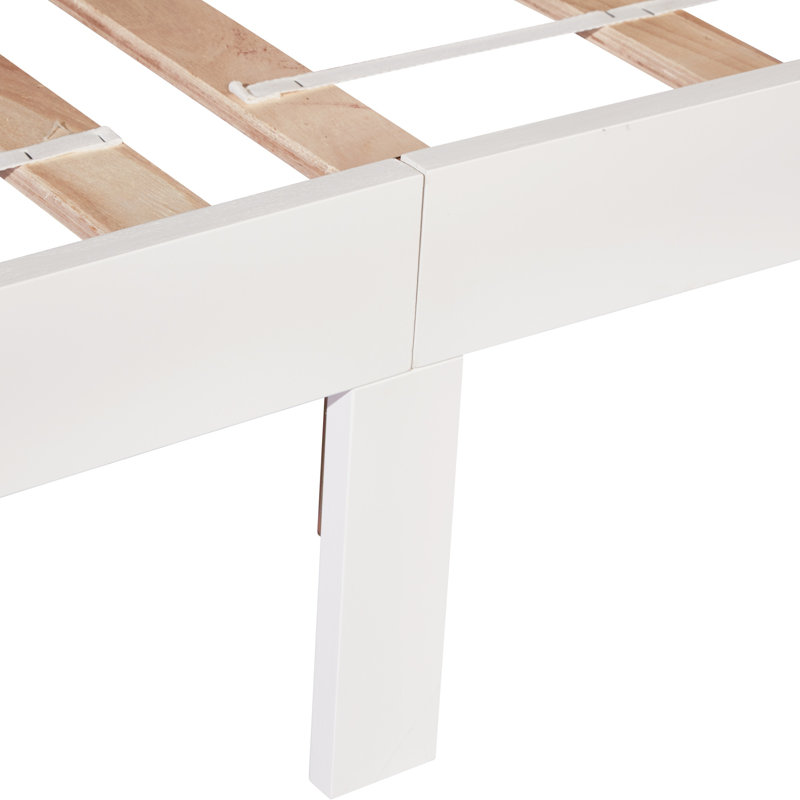 Lit en bois de pin avec tête de lit tapissier et pied de lit à panneau,, Blanc / Blanc, Grand lit