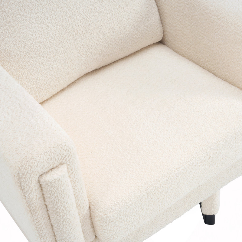 Fauteuil d'appoint rembourré avec accoudoirs en bois massif, fauteuil club carré en tissu bouclé avec coussin épais, chaise d'appoint moderne avec piètement luge pour salon et chambre