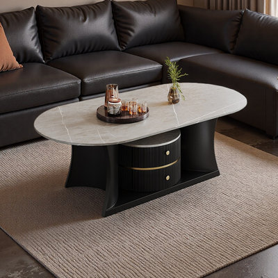 High-End Home Oval Coffee Table with Drawers