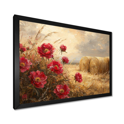 Pivoines de charme champêtre près des balles de foin II - Art mural floral