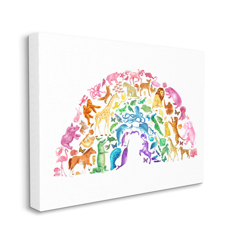 «Mixed Rainbow Animals Wildlife» par vaisselle - reproduction sur toile tendue, H 16 po x l 20 po x P 1,5 po