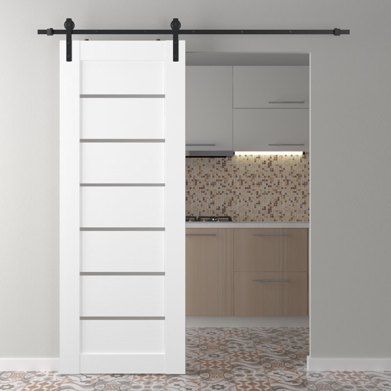 Porte de grange préfinie en bois massif Alba, Blanc noble, 31,75 po x 95,24 po