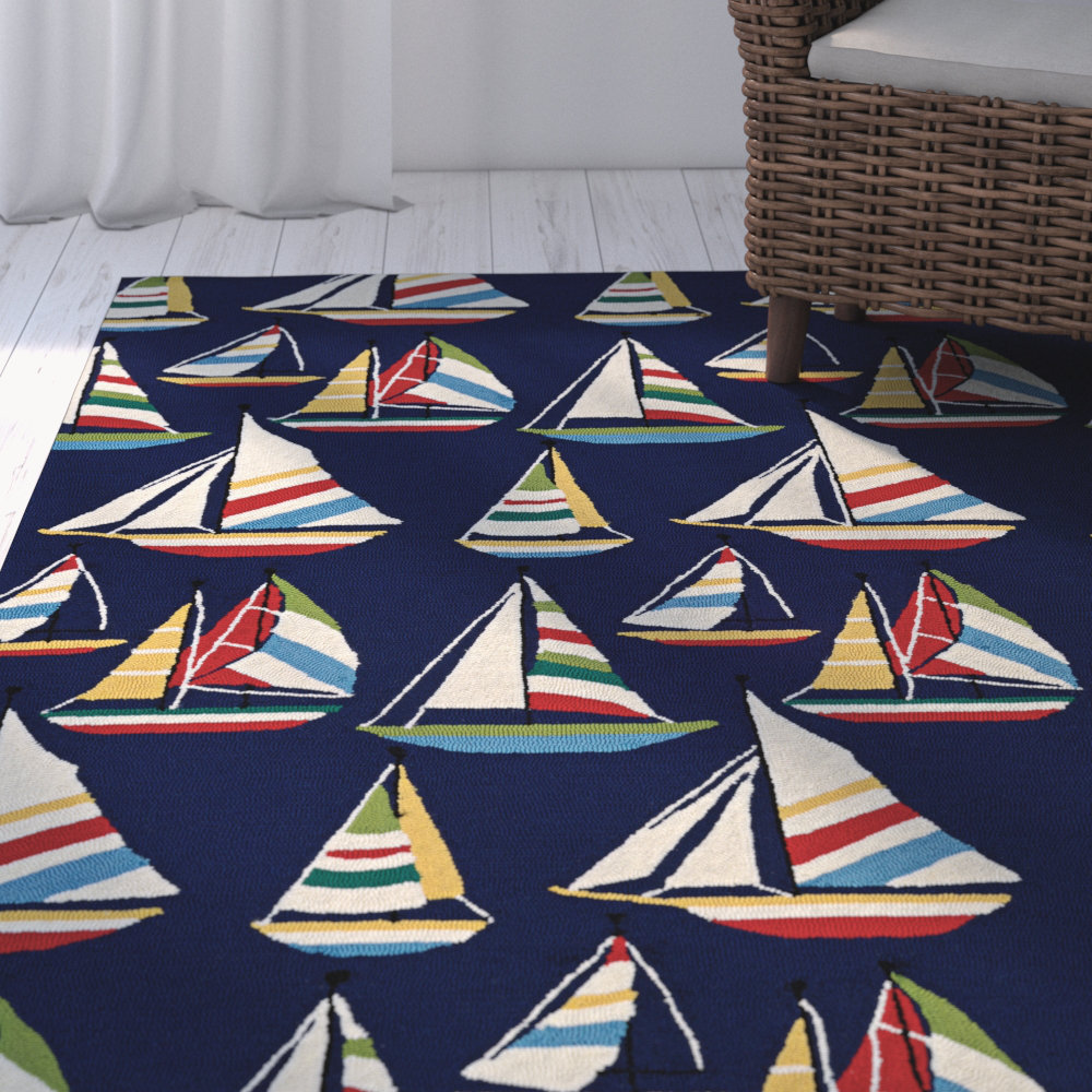 Breakwater Bay Emmeline Hand Hooked Navy Indoor / Outdoor Area Rug ...