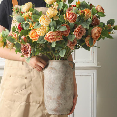 Large Flower Vase Home Decor - 12 inch Tall Ceramic Farmhouse Rustic Table Vases