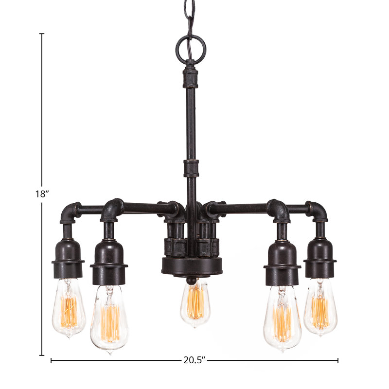Lustre rétro 5 lumières Eilif avec ampoules ambrées antiques de 60 watts Eilif, Granit foncé