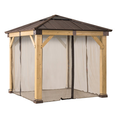 Sunjoy Universal Mosquito Netting for Wood Framed Gazebos, 4-Panel Screen Walls for Outdoor Patio with Zipper (Mosquito Net Only)