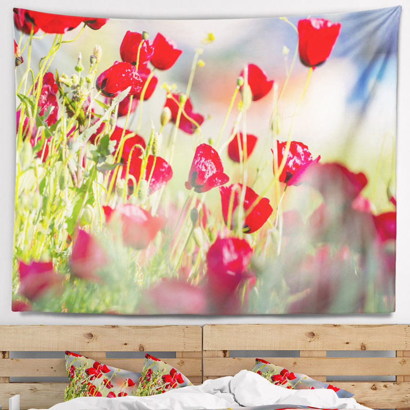 Tapisserie en fleurs rouge floral magnifique, H 78 po x l 92 po