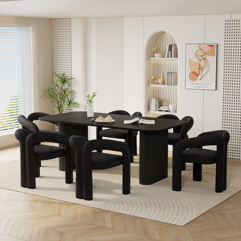 Double Pedestal Dining Set with Chairs, Black, 7