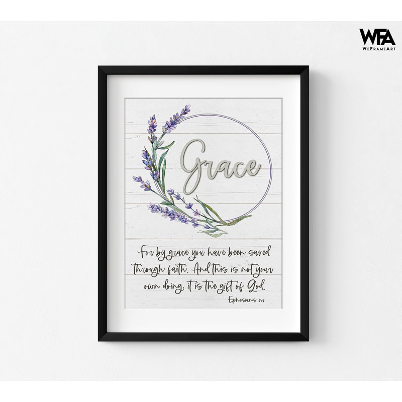 «Grace» par Susie Boyer, affiche Éphésiens 2: 8, impression de God Grace, citation de la Bible, œuvre d'art floral rustique, art mural de salon champêtre