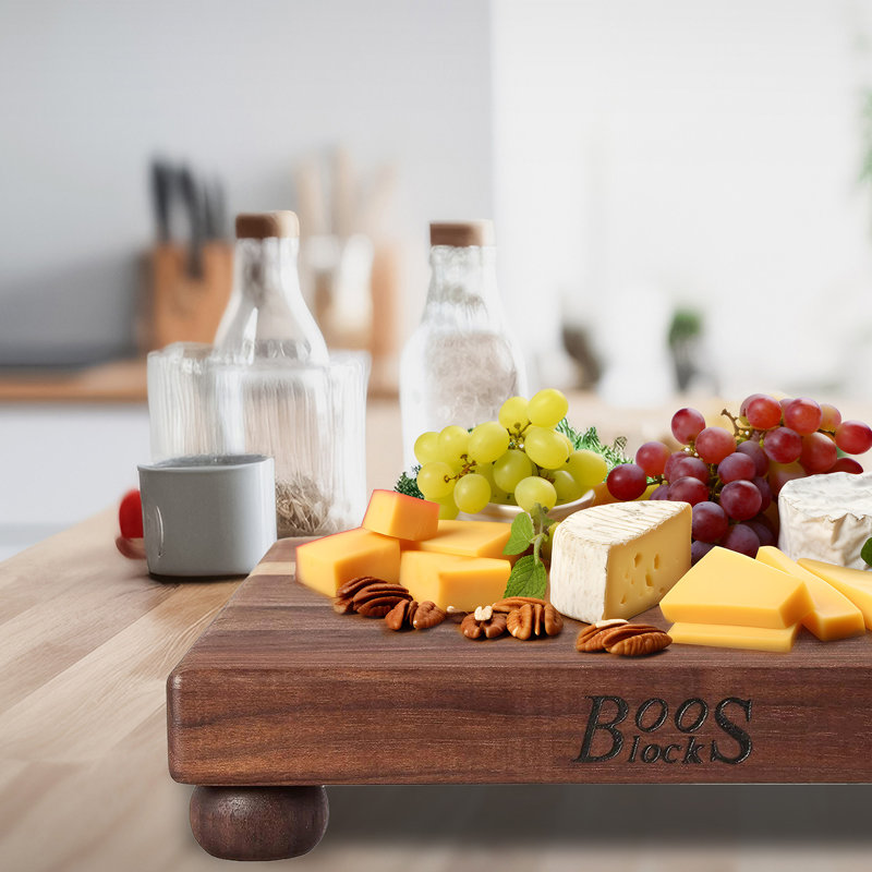 Walnut Wood Square Cutting Board with Bun Feet, 12" x 12"