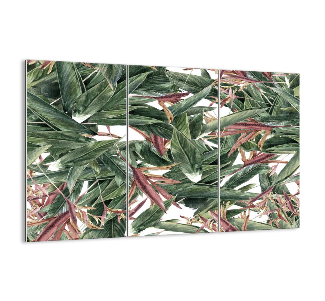 3-tlg. Glasbilder-Set - Grafikdruck â€žEmerald-Lilac Thicketâ€�