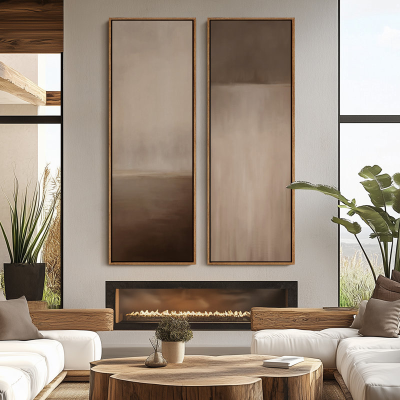 Vintage Landscape Wall Art - 20x60 inches Framed Canvas Set of 2, Natural