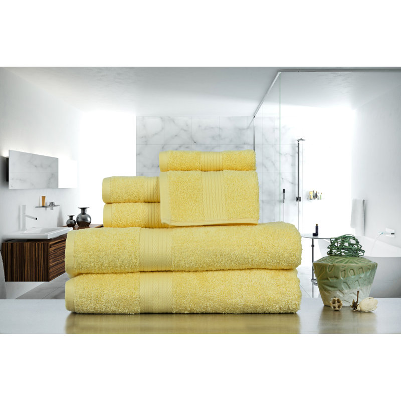 Towel Set of 6 100% Cotton 600 GSM, Yellow