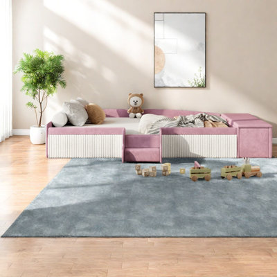 Lit de rangement en MDF de velours, lit de jour blanc rose moderne pour la maison