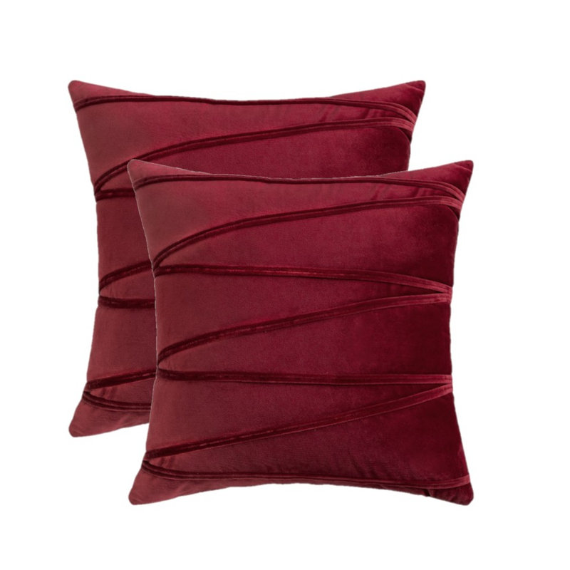 Housses de coussins carrés en velours Throw Cross Lines, 18 po x 18 po, Vin rouge, Cotton