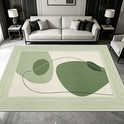 1 tapis vert sauge minimaliste à motif géométrique abstrait pour le salon, doux et confortable, adapté à toutes les saisons, facile à entretenir, lavable à la machine, tapis de table sous la table convenant à la salle à manger, à la chambre à coucher, au vestibule,