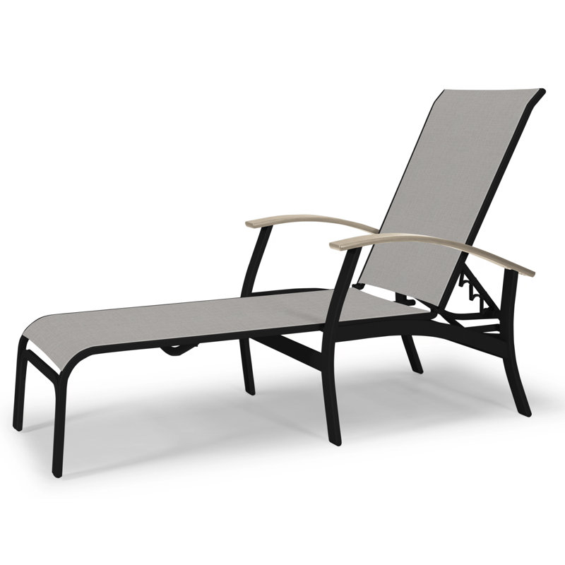 Askar Outdoor Rust-Resistant Metal Chaise Lounge, Harper Taupe Sunbrella®, Desert P60, Textured Black