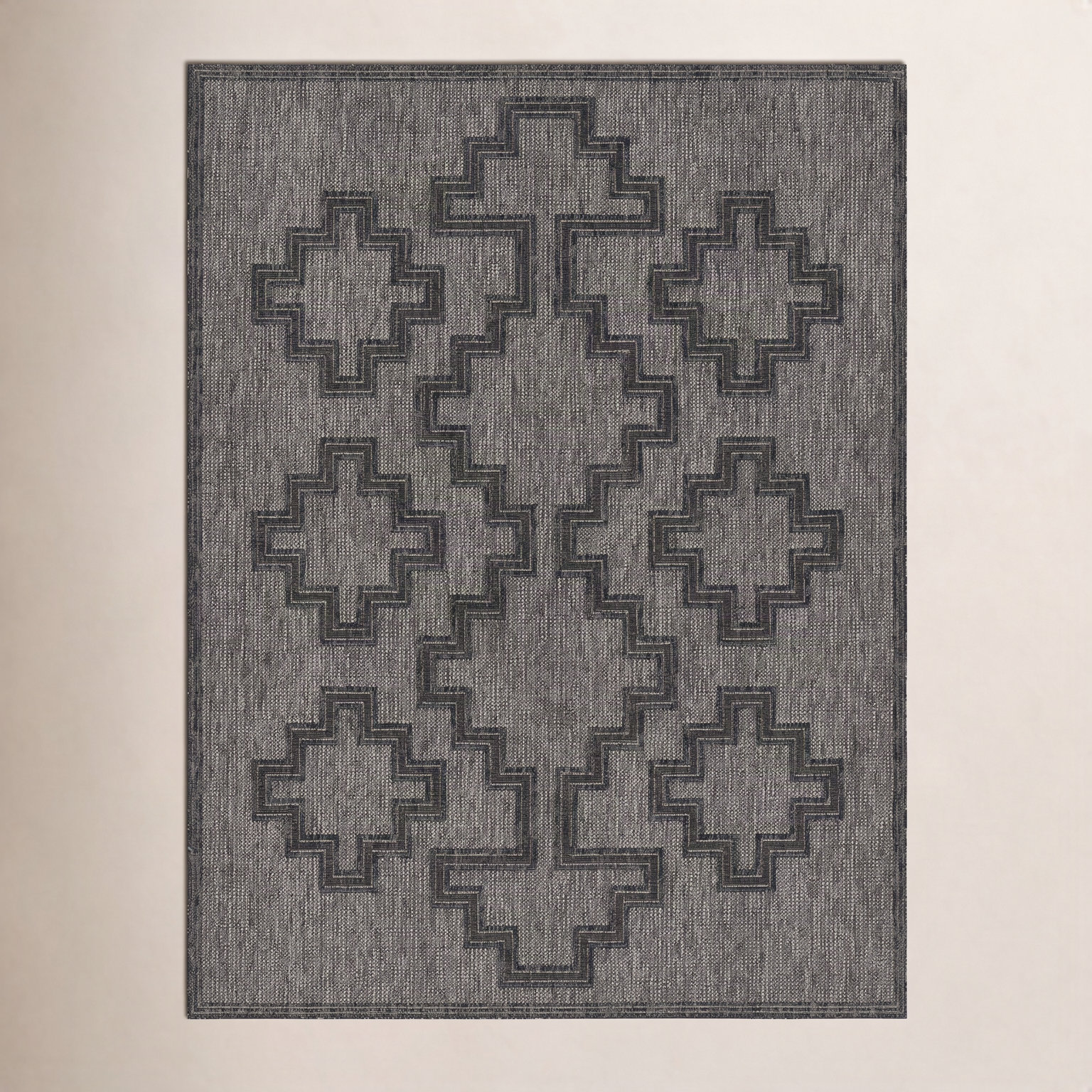 Ava Charcoal Moroccan Outdoor Rug, Rectangle 3'3" x 5'