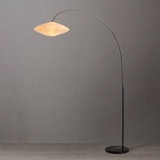 Roswell 1 Light Arc Floor Lamp - Matte Black Finish, Handcrafted Shinpuru-sa Linen-Cotton Shade, Bla