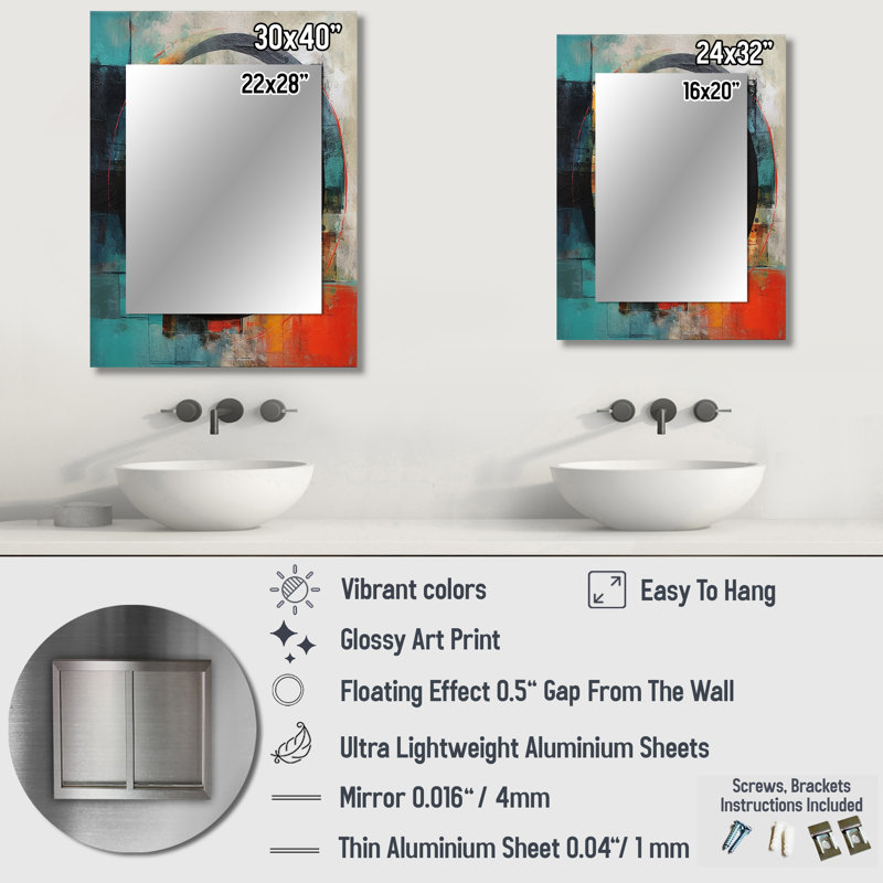 Geometric Serenity III - miroir décoratif géométrique, grand miroir mural moderne, impression d'art en métal, 32 po x 24 po
