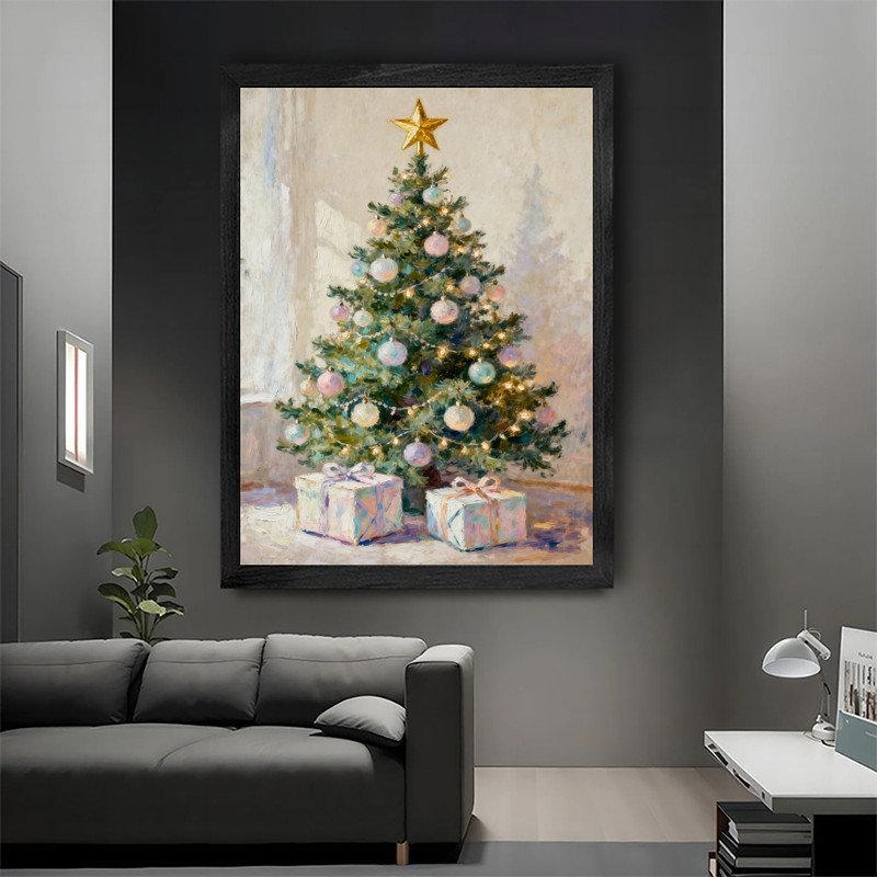 Art mural arbre de Noël noir encadré - décorations festives rétro élégantes, H 25 po x l 17 po
