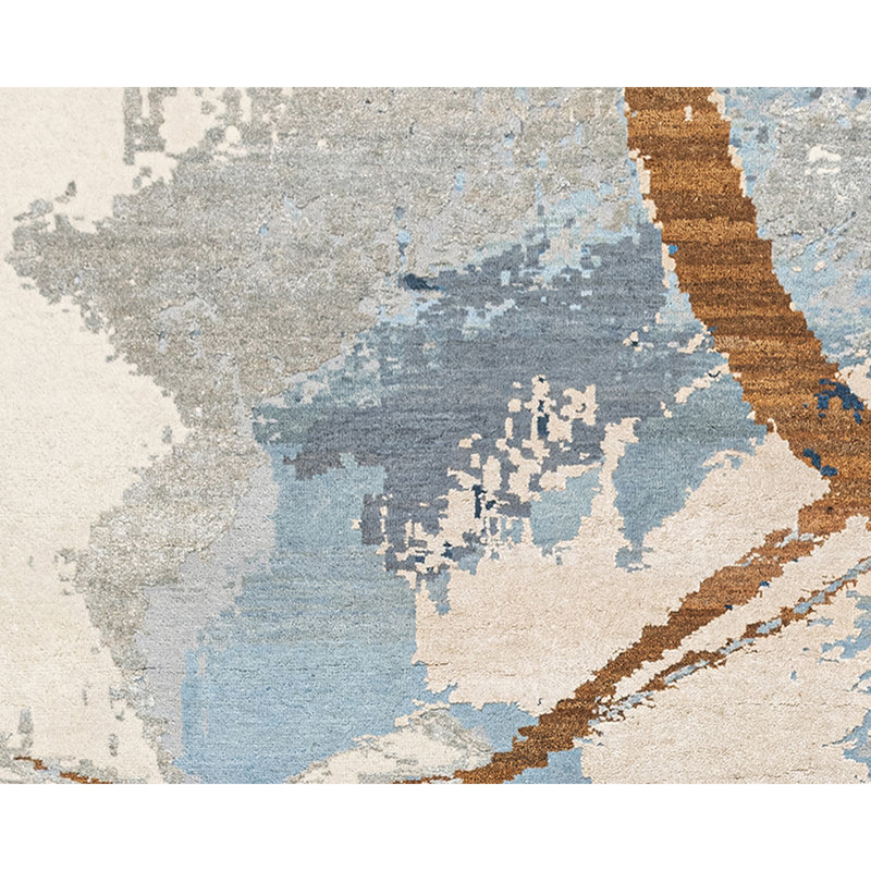 Handmade Silk and Wool Abstract Area Rug, Rectangle 6' x 9'