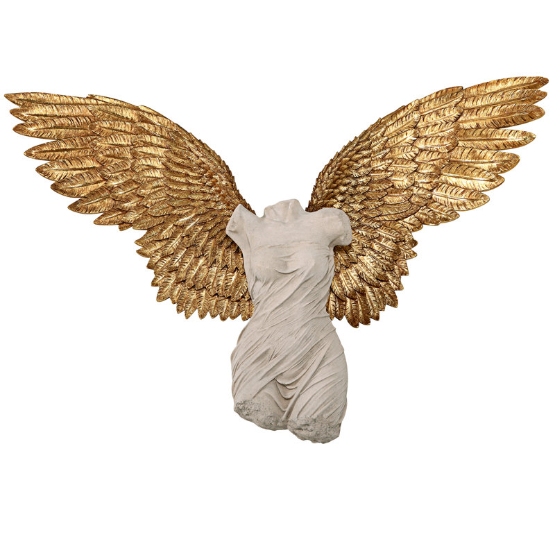 Take Flight Female Torso Angel Wall Décor, Gold/Stone