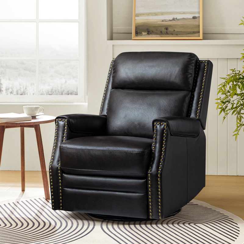 Fauteuil inclinable électrique pivotant en cuir véritable de 30 po avec port USB Atascosa, Gris anthracite