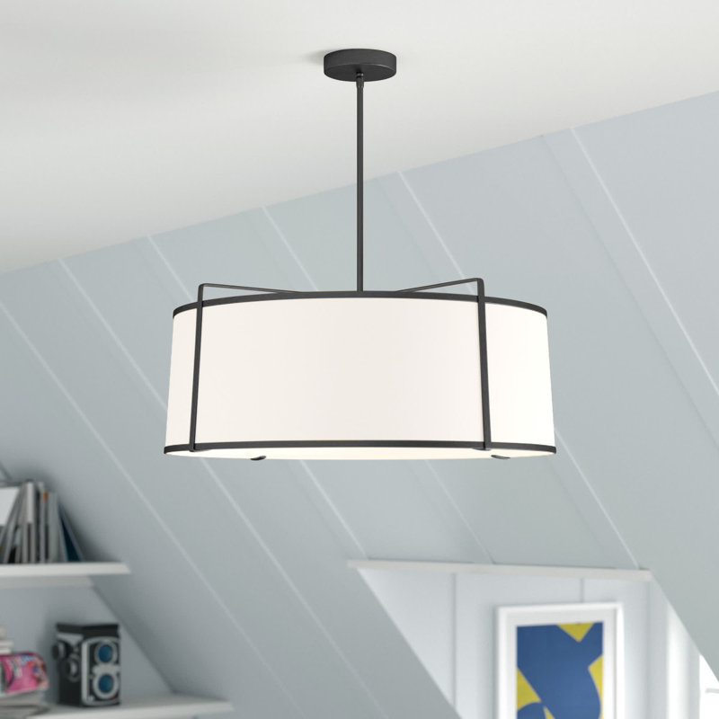Trapezoid 4 Light Shaded Drum Chandelier, Black, White/Black