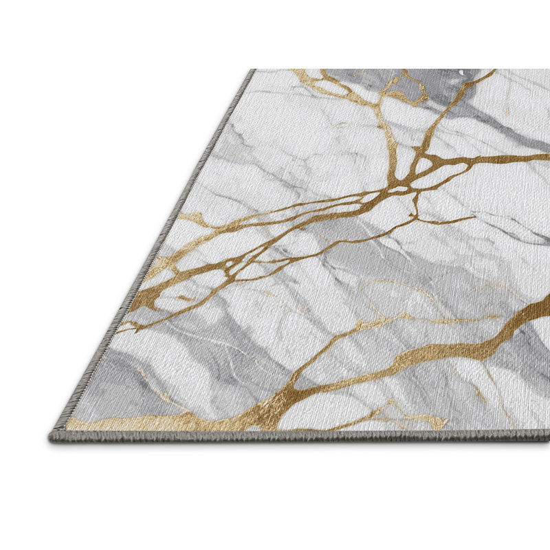 Machine Washable Gray Area Rug, Square 5'