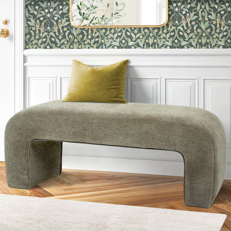 Ichika 47" W Upholstered Bench , Olive Green Chenille