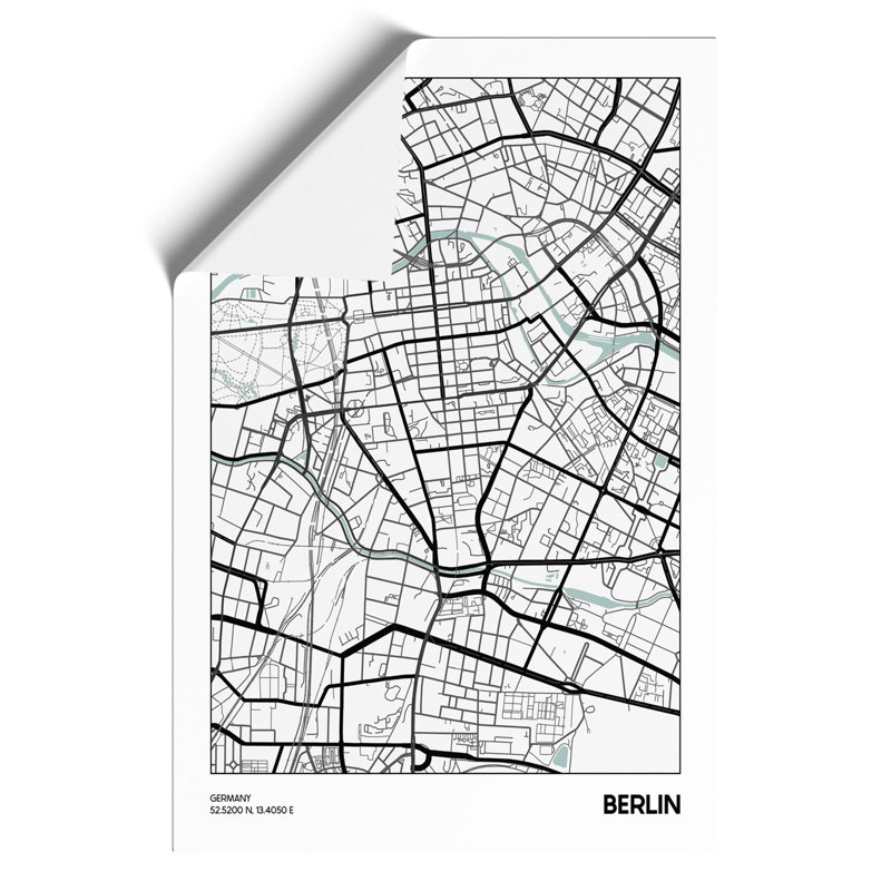 Map Berlin Germany - Unframed Graphic Art, 84cm H x 59cm W x 0.1cm D