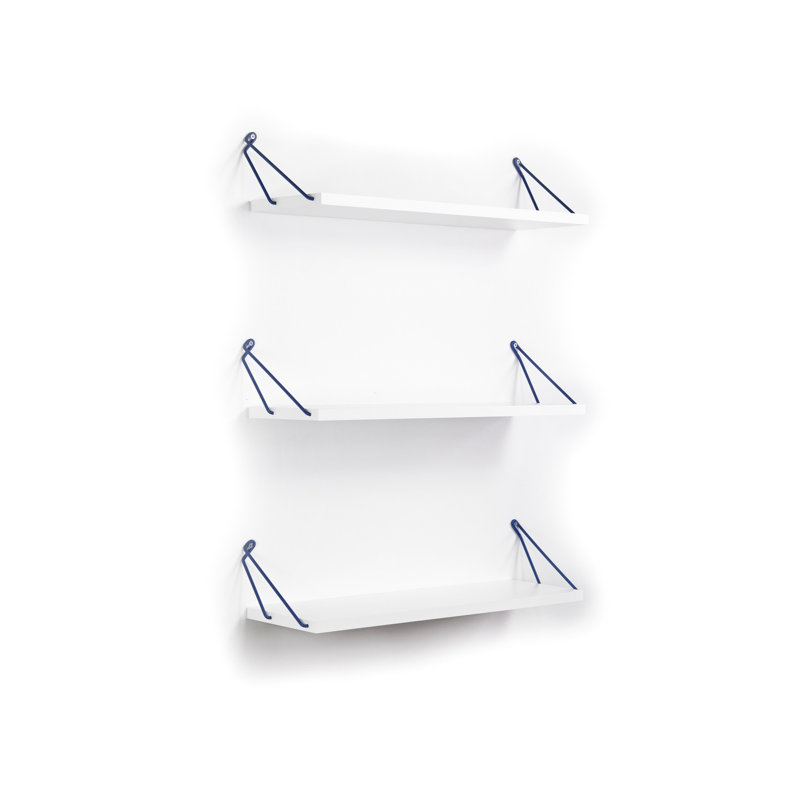Wall Mounted Rustic Bookshelf - White Blue Triple Shelf With Metal Bracket Display Storage Cabinet For Books, White