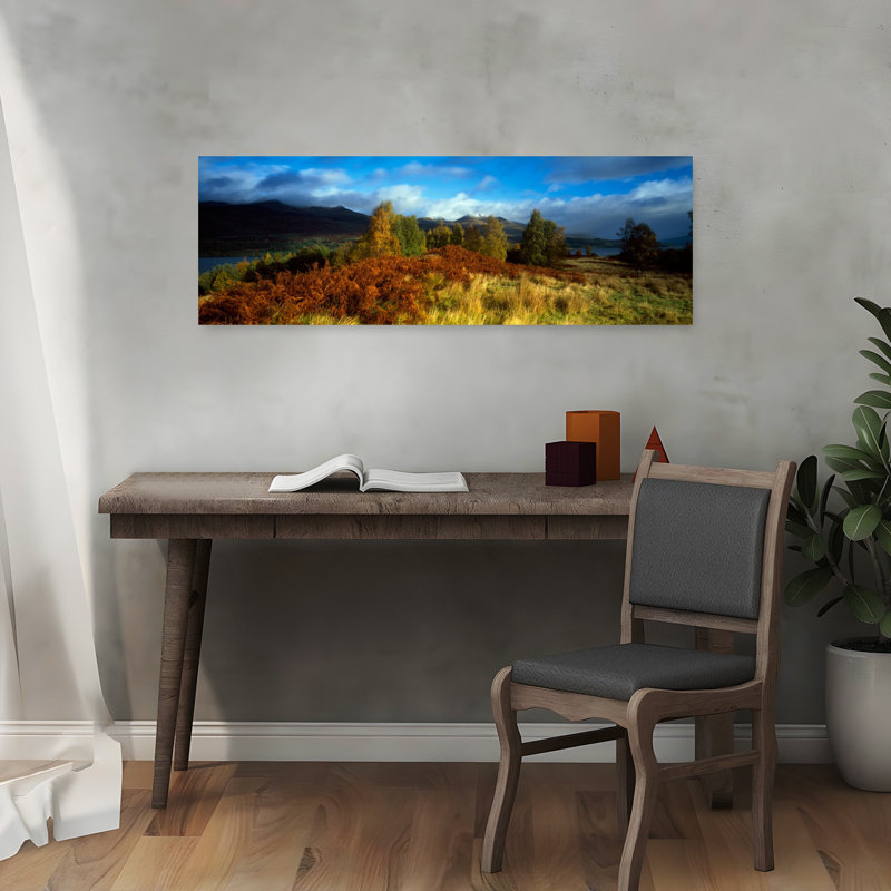 Arbres dans un champ, Loch Tay, Écosse, paysage contemporain abstrait, art mural, H 12 po x l 36 po