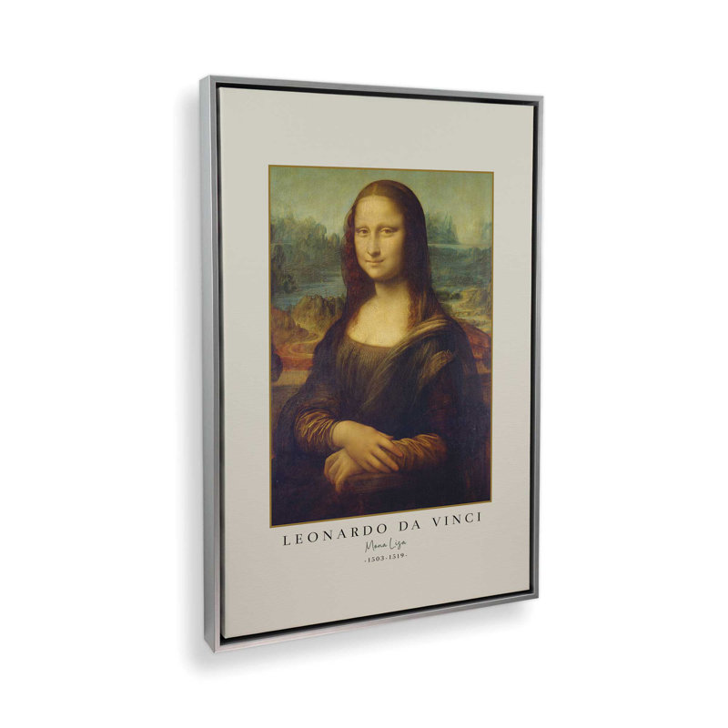 «Mona Lisa» par Leonardo Da Vinci, H 48,75 po x l 32,75 po, Cadre flottant en chrome poli