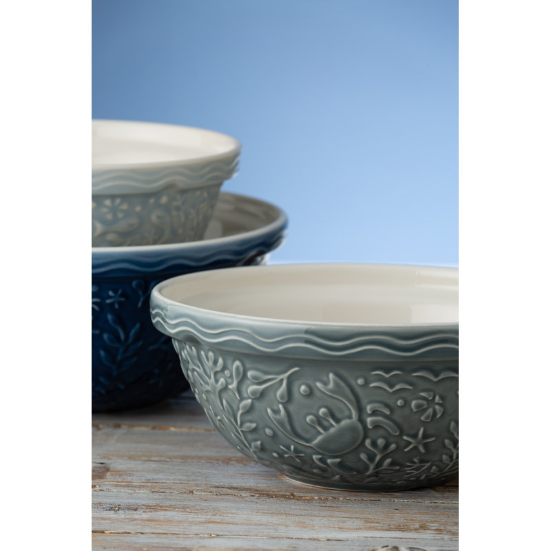 Nautical Gray Ceramic Mixing Bowl with Embossed Design