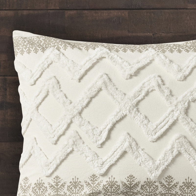 Housse de couette complète 3 pièces avec capitonnage en chenille, style moderne, imprimé, réversible taupe, fermeture à boutons, lavable double / grand, revers uni en coton élégant, machine