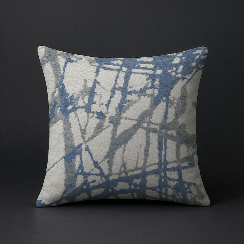 Coussin décoratif intérieur et extérieur Modern, Gris clair / abstrait bleu, Carré 16 po