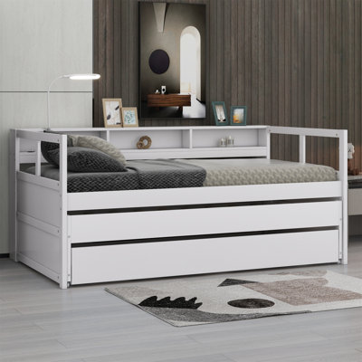 Wood Daybed With 2 Trundles, 3 Storage Shelves, 1 Light For Free And USB Charging