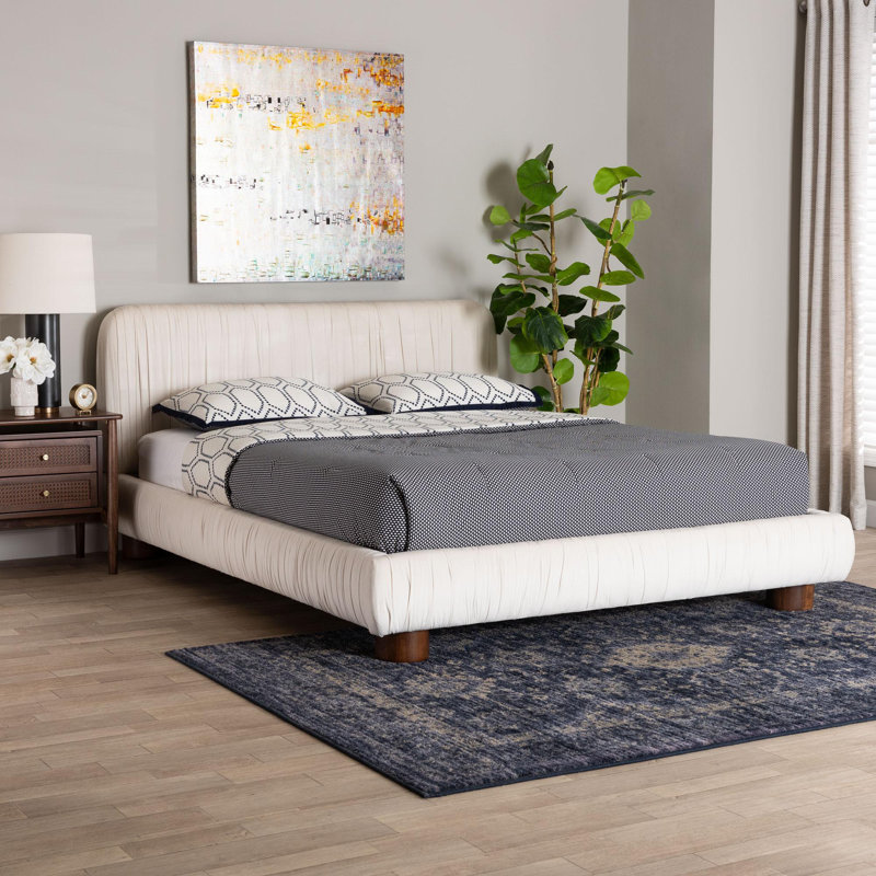 Lit plateforme en velours plissé Kyrelle Baxton Studio Emsley