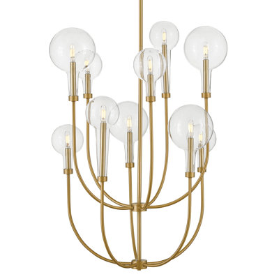 Luminaire suspendu conique transparent à 10 lumières Alchemy avec tiges en forme de U