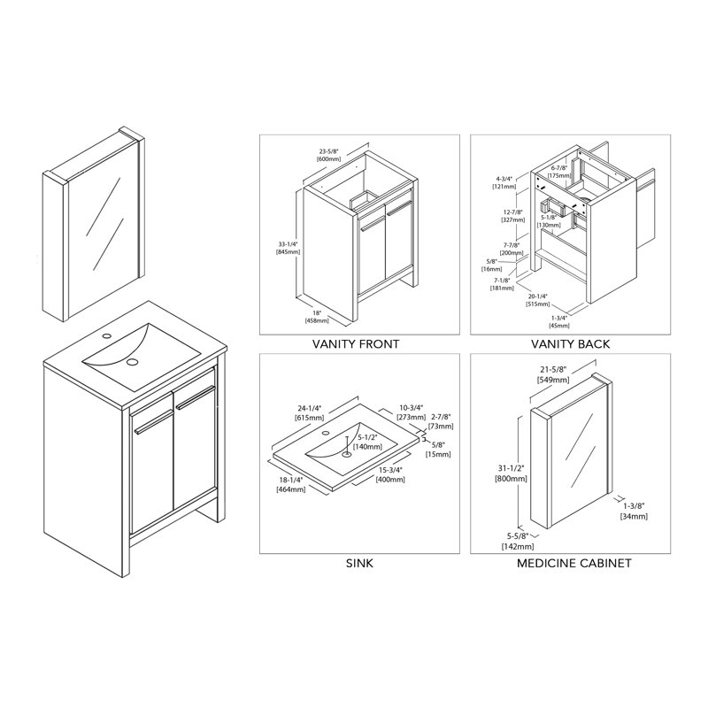 Artemis 24.5'' Single Bathroom Vanity with Ceramic Top, Glossy White