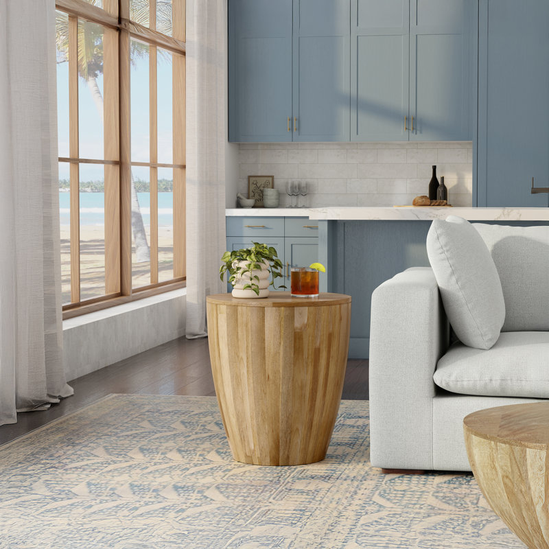 Elmbrook 21"W Solid Mango Wood Modern Drum End Table, Natural