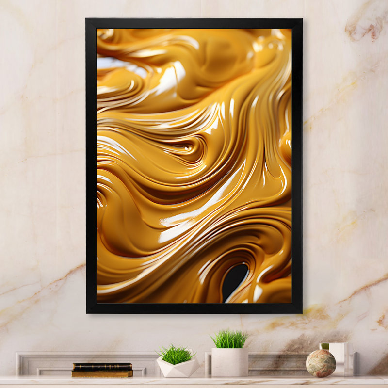 Golden Wave Ocean of Abundance, or liquide sur toile, H 40 po x l 30 po x P 1,5 po, Cadre simple noir