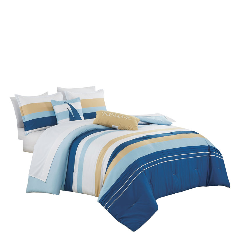 Anchors Luxury 9 Piece Complete Bed In Bag Set, Dark Blue, California King Comforter + 8 Additional Pieces
